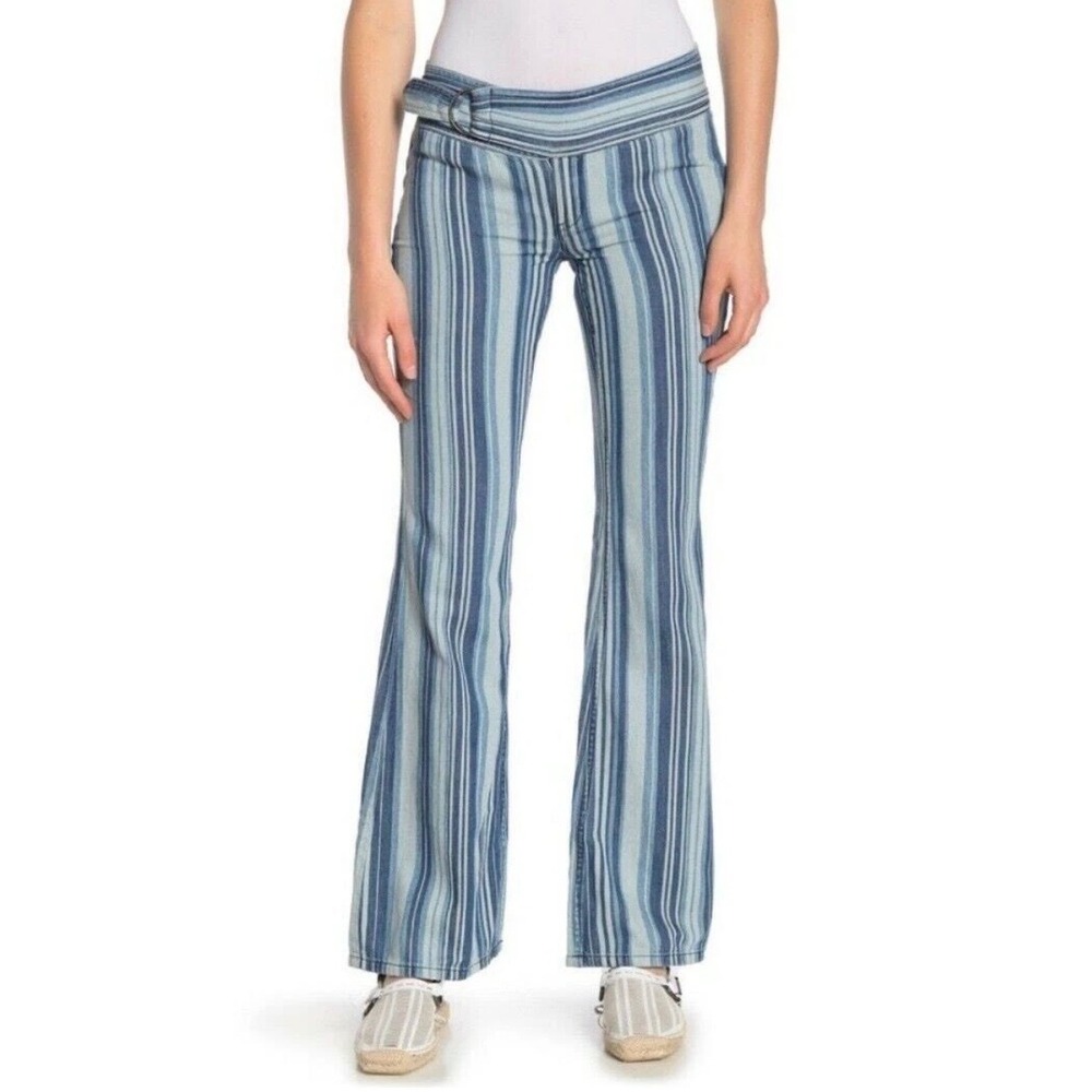 We The Free Indigo Haze Stripe Flare Pants Jeans 24